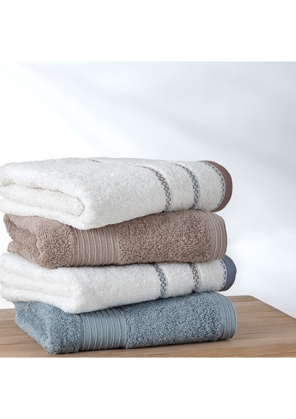 Harmony 4'lü El / Yüz Havlu Seti - Mavi / Vizon