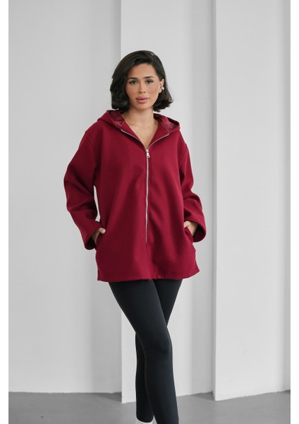 Kapüşonlu Astarlı Kadın Kaşe Hırka