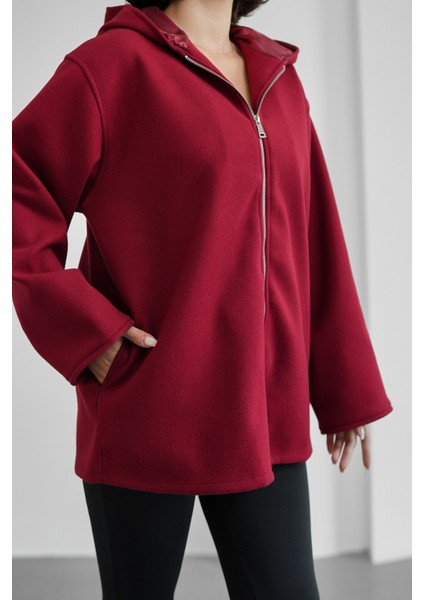 Kapüşonlu Astarlı Kadın Kaşe Hırka modelleri