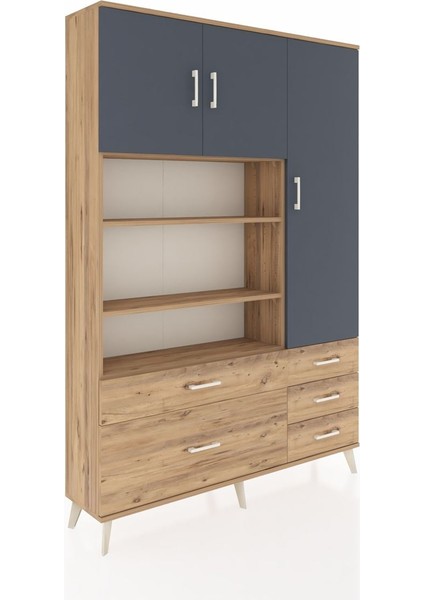 Arges Dolap 9 Raflı 5 Çekmeceli 3 Kapaklı 132X30X195 Çam-Antrasit/çam fiyatları