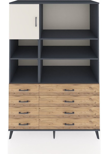 Kronos Dolap 7 Raflı 8 Çekmeceli Tek Kapaklı 132X59X195 Antrasit-Aytaşı/çam