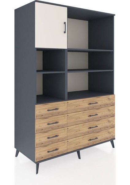 Kronos Dolap 7 Raflı 8 Çekmeceli Tek Kapaklı 132X59X195 Antrasit-Aytaşı/çam fiyatları