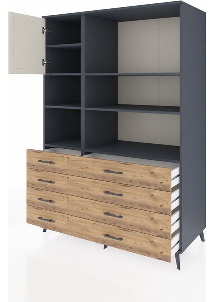 Kronos Dolap 7 Raflı 8 Çekmeceli Tek Kapaklı 132X59X195 Antrasit-Aytaşı/çam modelleri