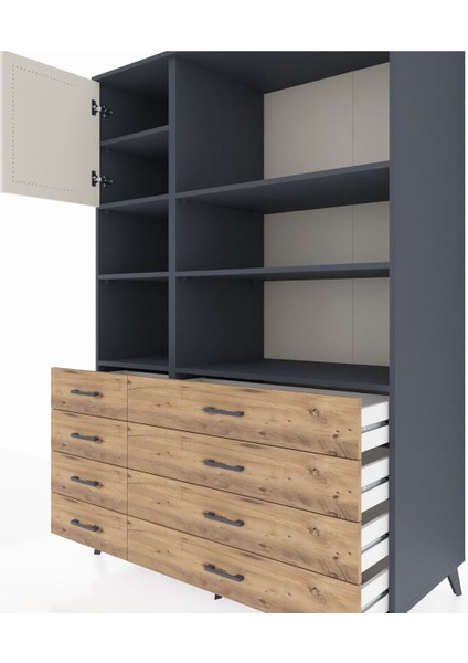 Kronos Dolap 7 Raflı 8 Çekmeceli Tek Kapaklı 132X59X195 Antrasit-Aytaşı/çam fırsatları