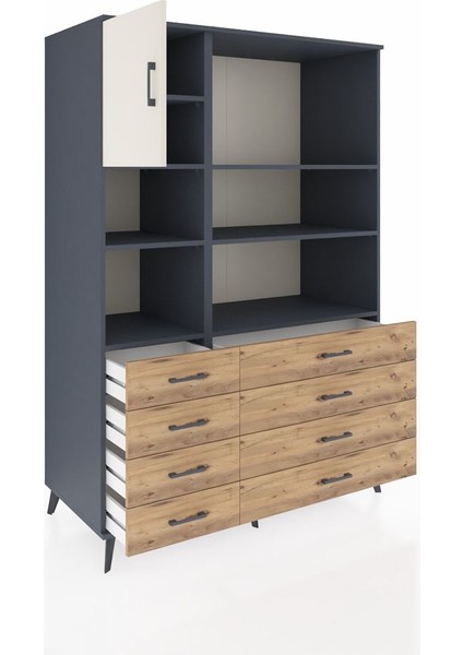 Kronos Dolap 7 Raflı 8 Çekmeceli Tek Kapaklı 132X59X195 Antrasit-Aytaşı/çam indirimleri
