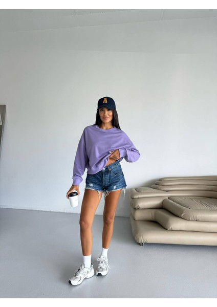 2 Iplik Yumuşak Dokulu Bisiklet Yaka Oversize Kalıp Sweatshirt