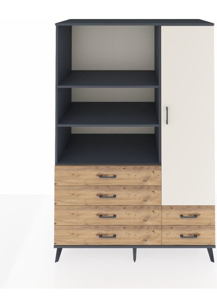 Kronos Dolap 7 Raflı 6 Çekmeceli Tek Kapaklı 132X59X195 Antrasit-Aytaşı/çam