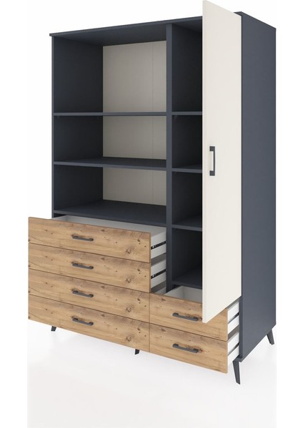 Kronos Dolap 7 Raflı 6 Çekmeceli Tek Kapaklı 132X59X195 Antrasit-Aytaşı/çam modelleri