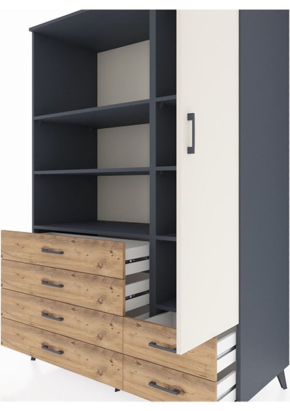 Kronos Dolap 7 Raflı 6 Çekmeceli Tek Kapaklı 132X59X195 Antrasit-Aytaşı/çam fırsatları