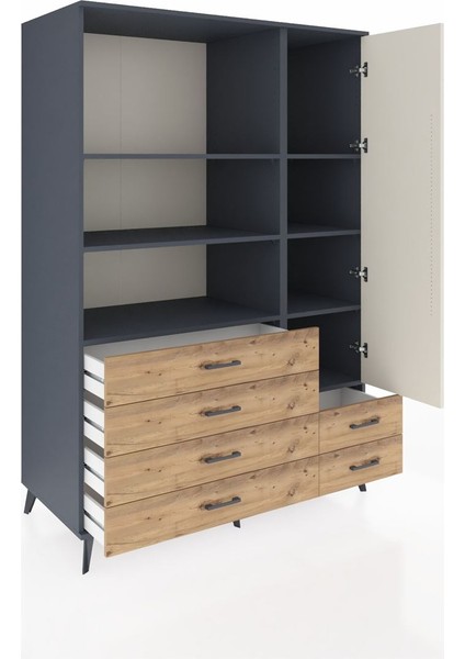Kronos Dolap 7 Raflı 6 Çekmeceli Tek Kapaklı 132X59X195 Antrasit-Aytaşı/çam indirimleri