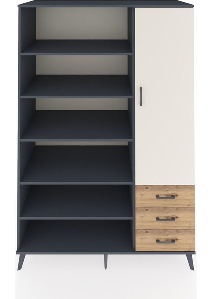 Kronos Dolap 9 Raflı 3 Çekmeceli Tek Kapaklı 132X59X195 Antrasit-Aytaşı/çam