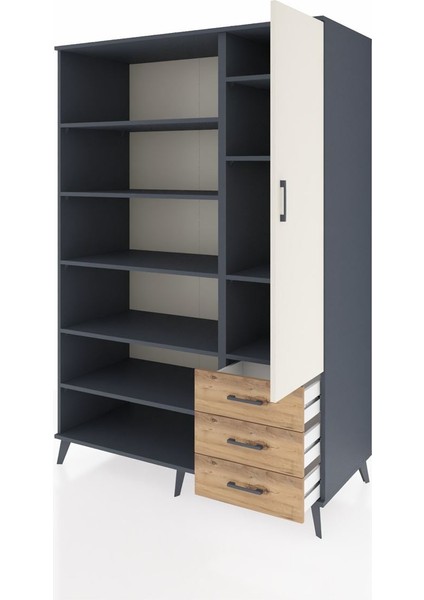 Kronos Dolap 9 Raflı 3 Çekmeceli Tek Kapaklı 132X59X195 Antrasit-Aytaşı/çam modelleri