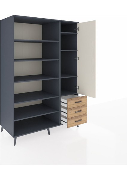 Kronos Dolap 9 Raflı 3 Çekmeceli Tek Kapaklı 132X59X195 Antrasit-Aytaşı/çam indirimleri
