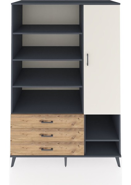 Kronos Dolap 9 Raflı 3 Çekmeceli Tek Kapaklı 132X59X195 Antrasit-Aytaşı/çam