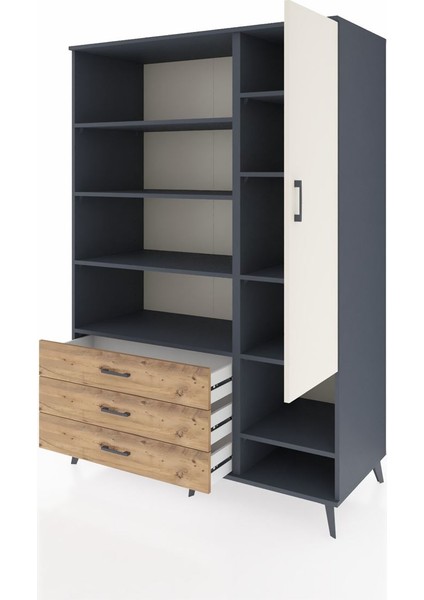 Kronos Dolap 9 Raflı 3 Çekmeceli Tek Kapaklı 132X59X195 Antrasit-Aytaşı/çam modelleri