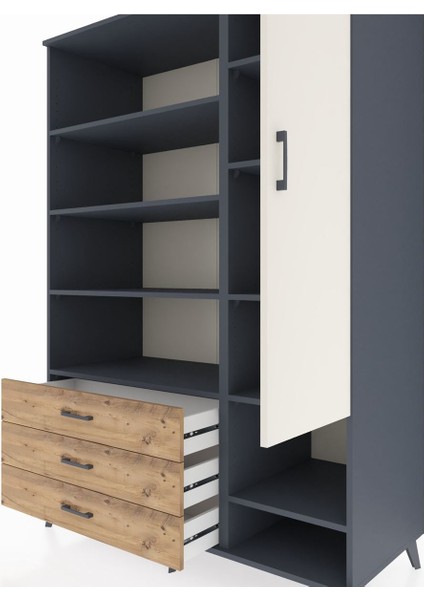 Kronos Dolap 9 Raflı 3 Çekmeceli Tek Kapaklı 132X59X195 Antrasit-Aytaşı/çam fırsatları