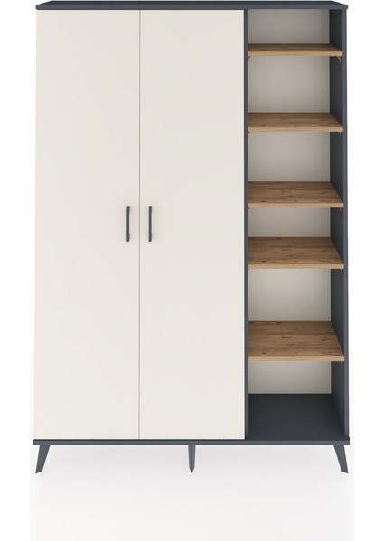 Arges Dolap 7 Raflı 2 Kapaklı Tek Askılı 132X30X195 Antrasit-Aytaşı/çam