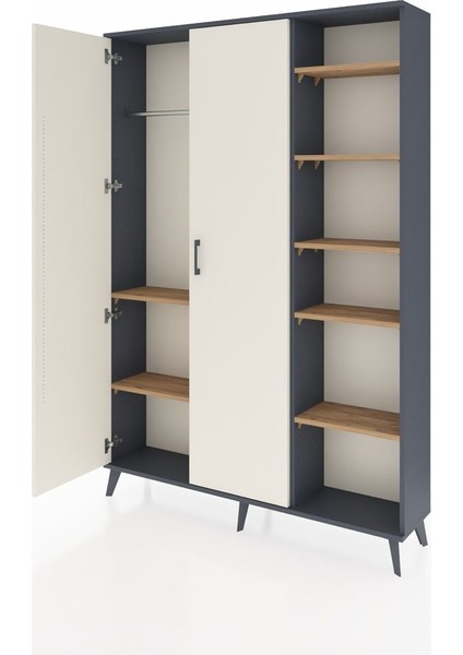 Arges Dolap 7 Raflı 2 Kapaklı Tek Askılı 132X30X195 Antrasit-Aytaşı/çam modelleri