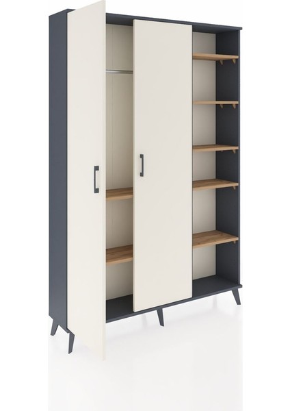 Arges Dolap 7 Raflı 2 Kapaklı Tek Askılı 132X30X195 Antrasit-Aytaşı/çam indirimleri