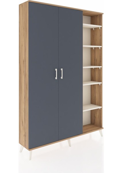 Arges Dolap 7 Raflı 2 Kapaklı Tek Askılı 132X30X195 Çam-Antrasit/aytaşı fiyatları
