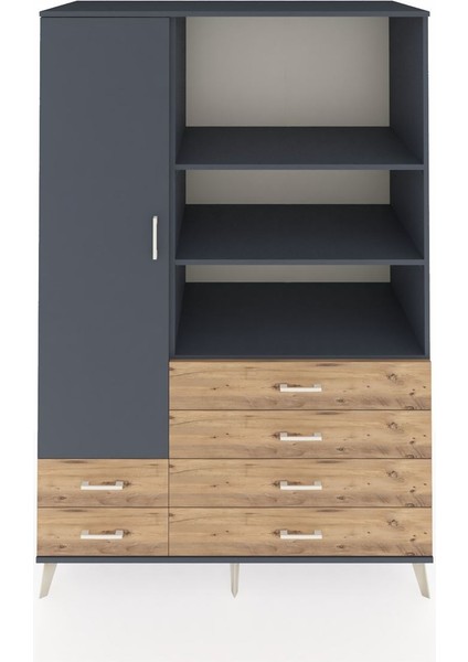 Kronos Dolap 7 Raflı 6 Çekmeceli Tek Kapaklı 132X59X195 Antrasit-Antrasit/çam