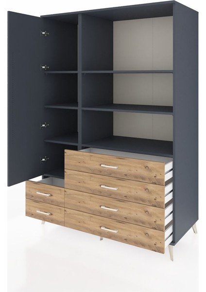 Kronos Dolap 7 Raflı 6 Çekmeceli Tek Kapaklı 132X59X195 Antrasit-Antrasit/çam modelleri