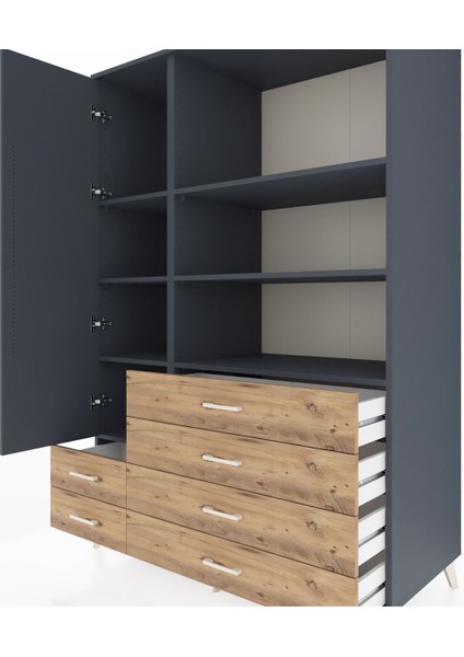 Kronos Dolap 7 Raflı 6 Çekmeceli Tek Kapaklı 132X59X195 Antrasit-Antrasit/çam fırsatları