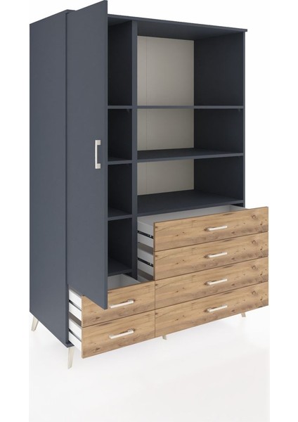 Kronos Dolap 7 Raflı 6 Çekmeceli Tek Kapaklı 132X59X195 Antrasit-Antrasit/çam indirimleri