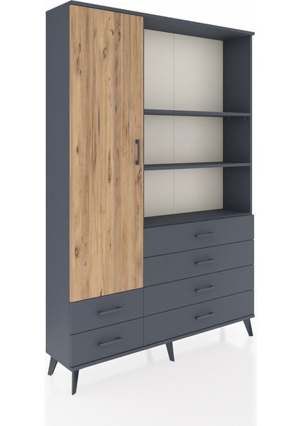 Arges Dolap 7 Raflı 6 Çekmeceli Tek Kapaklı 132X30X195 Antrasit-Çam/antrasit fiyatları