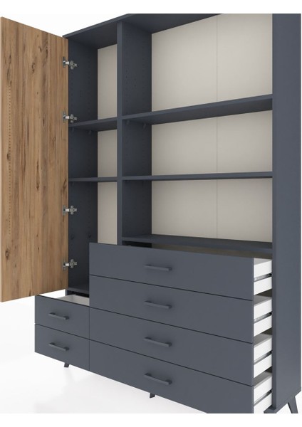 Arges Dolap 7 Raflı 6 Çekmeceli Tek Kapaklı 132X30X195 Antrasit-Çam/antrasit fırsatları