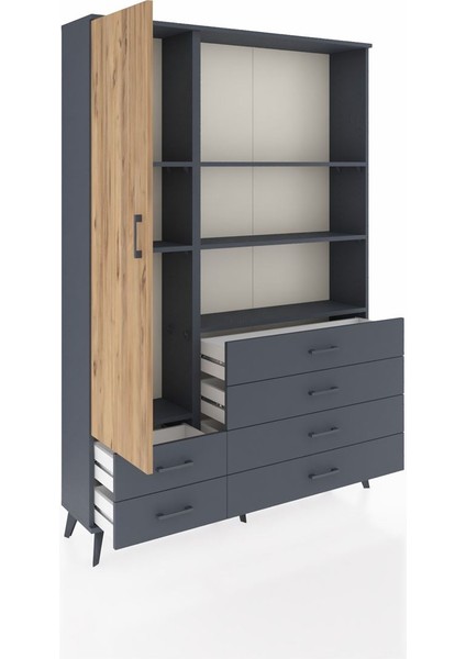 Arges Dolap 7 Raflı 6 Çekmeceli Tek Kapaklı 132X30X195 Antrasit-Çam/antrasit indirimleri