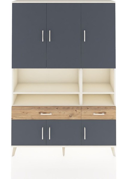 Arges Dolap 8 Raflı 2 Çekmeceli 6 Kapaklı 132X30X195 Aytaşı-Antrasit/çam