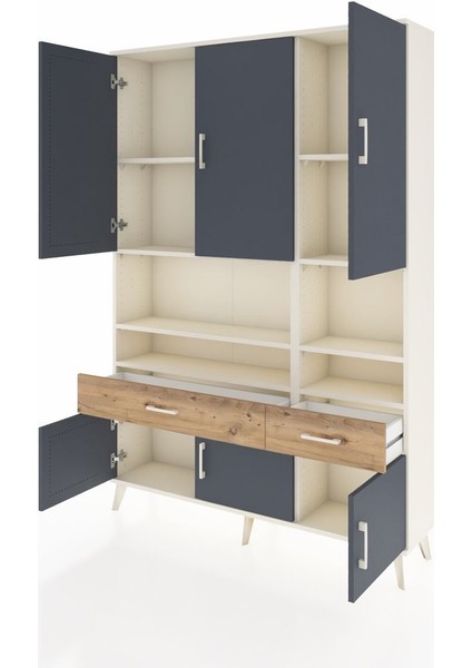 Arges Dolap 8 Raflı 2 Çekmeceli 6 Kapaklı 132X30X195 Aytaşı-Antrasit/çam modelleri