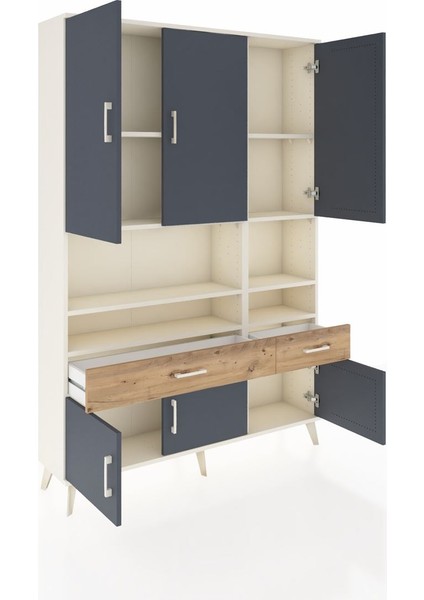 Arges Dolap 8 Raflı 2 Çekmeceli 6 Kapaklı 132X30X195 Aytaşı-Antrasit/çam indirimleri