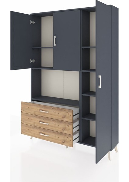 Arges Dolap 7 Raflı 3 Çekmeceli 3 Kapaklı 132X30X195 Antrasit-Antrasit/çam modelleri