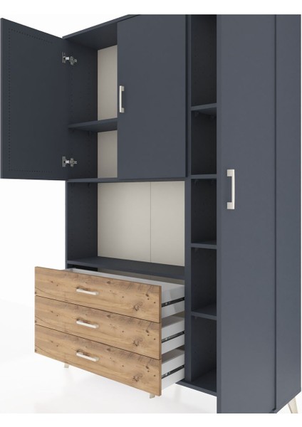 Arges Dolap 7 Raflı 3 Çekmeceli 3 Kapaklı 132X30X195 Antrasit-Antrasit/çam fırsatları
