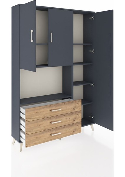 Arges Dolap 7 Raflı 3 Çekmeceli 3 Kapaklı 132X30X195 Antrasit-Antrasit/çam indirimleri