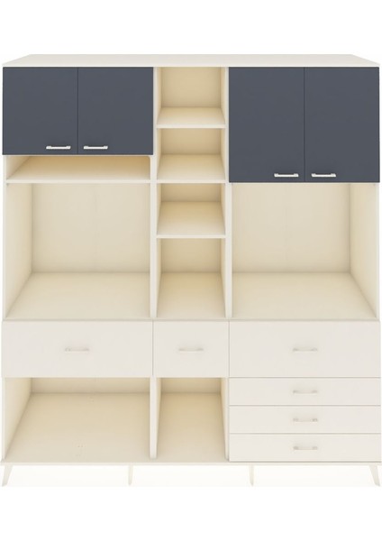 Kronos Dolap 11 Raflı 6 Çekmeceli 4 Kapaklı 220X59X243 Aytaşı-Antrasit/aytaşı