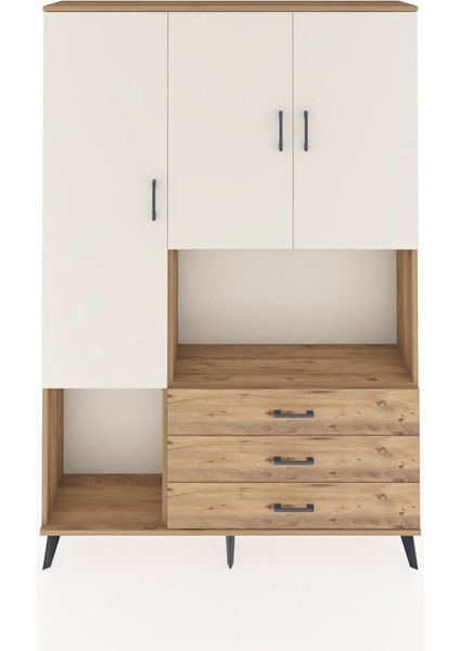 Arges Dolap 6 Raflı 3 Çekmeceli 3 Kapaklı 132X30X195 Çam-Aytaşı/çam