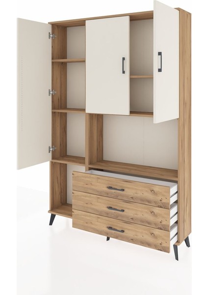 Arges Dolap 6 Raflı 3 Çekmeceli 3 Kapaklı 132X30X195 Çam-Aytaşı/çam modelleri