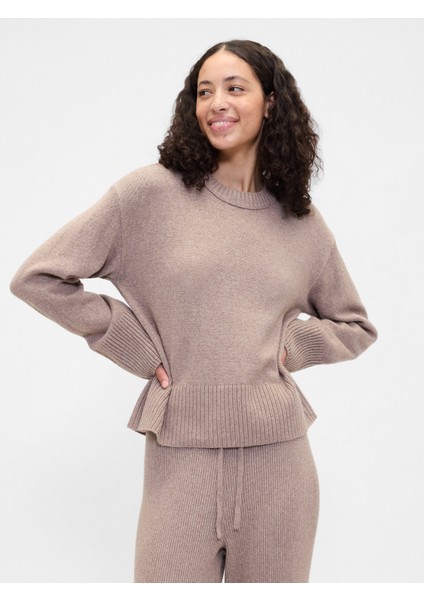 Kadın Açık Pembe Cashsoft Relaxed Crewneck Kazak