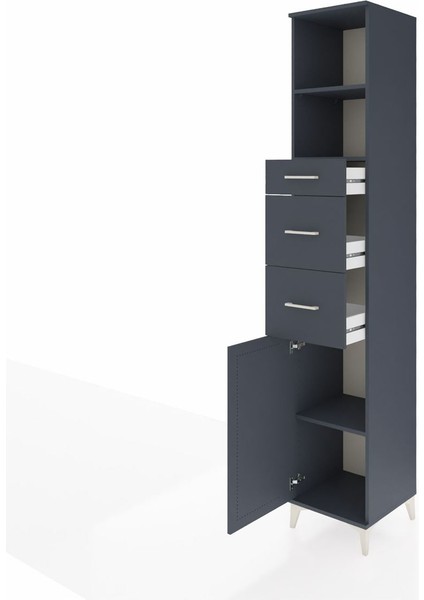 Hyperion Dolap 3 Raflı 3 Çekmeceli Tek Kapaklı 44X44X243 Antrasit-Antrasit fırsatları
