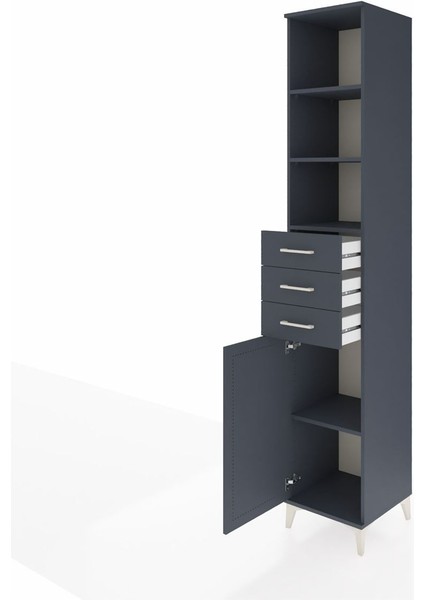 Hyperion Dolap 4 Raflı 3 Çekmeceli Tek Kapaklı 44X44X243 Antrasit-Antrasit fırsatları