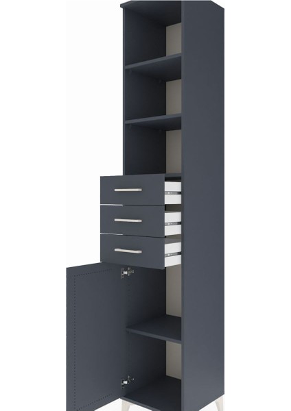 Hyperion Dolap 4 Raflı 3 Çekmeceli Tek Kapaklı 44X44X243 Antrasit-Antrasit indirimleri