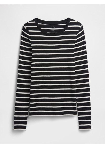 Kadın Siyah Modern Stripe Crewneck T-Shirt fiyatları