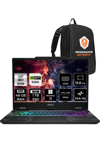 Msı Cyborg 15 Intel Core I7 13620H 48GB 1tb SSD RTX5060/8GB 15.6" Fhd 144Hz W11H Taşınabilir Bilgisayar & Per4 Çanta B13WFKG490XTRP393
