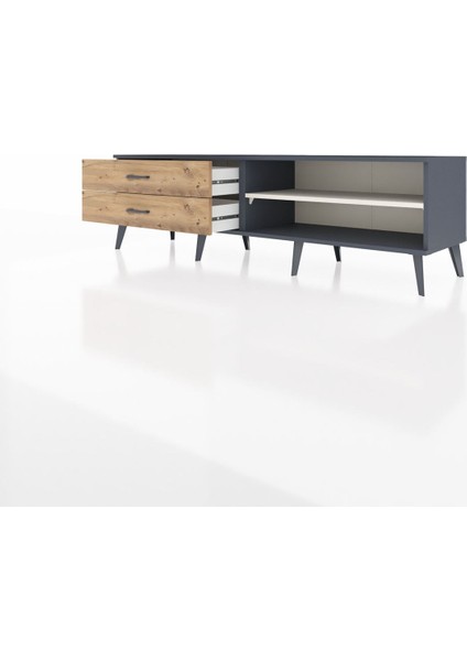 Hyperion Tv Ünitesi Tek Raflı 2 Çekmeceli 176X44X51 Antrasit-Aytaşı/çam modelleri