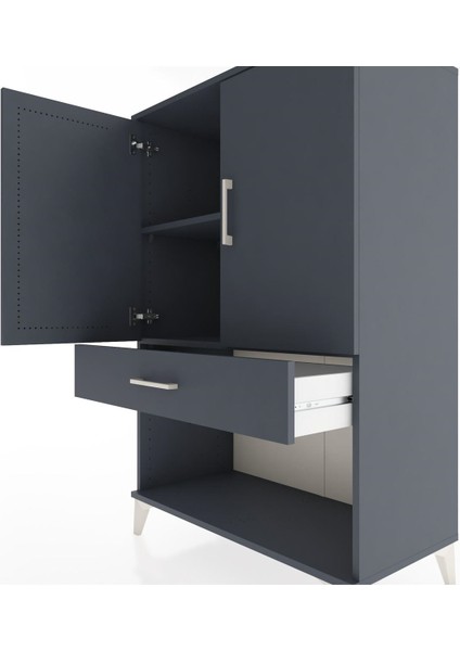 Hyperion Dolap 2 Raflı Tek Çekmeceli 2 Kapaklı 88X44X134 Antrasit-Antrasit indirimleri