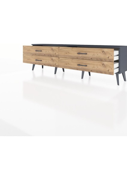 Arges Tv Ünitesi 4 Çekmeceli 176X30X51 Antrasit-Antrasit/çam modelleri