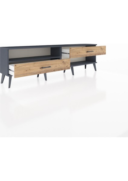 Arges Tv Ünitesi Tek Raflı 2 Çekmeceli 176X30X51 Antrasit-Antrasit/çam indirimleri